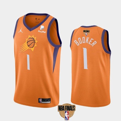 Men's Phoenix Suns #1 Devin Booker 2021 Orange Statement Finals Basketball Swingman Stitched Jeresy